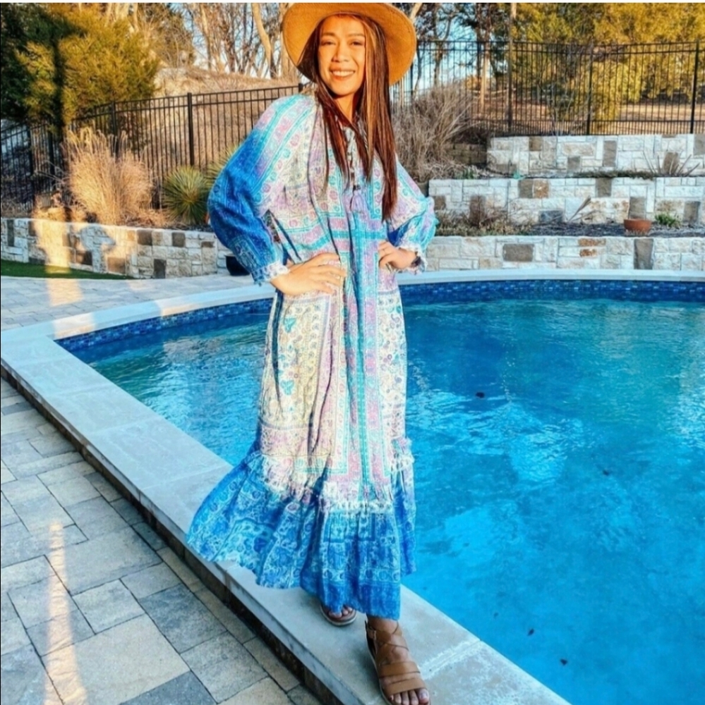 Zara * Printed Blue Maxi Midi Flowy Boho Dress - Picture 6 of 12
